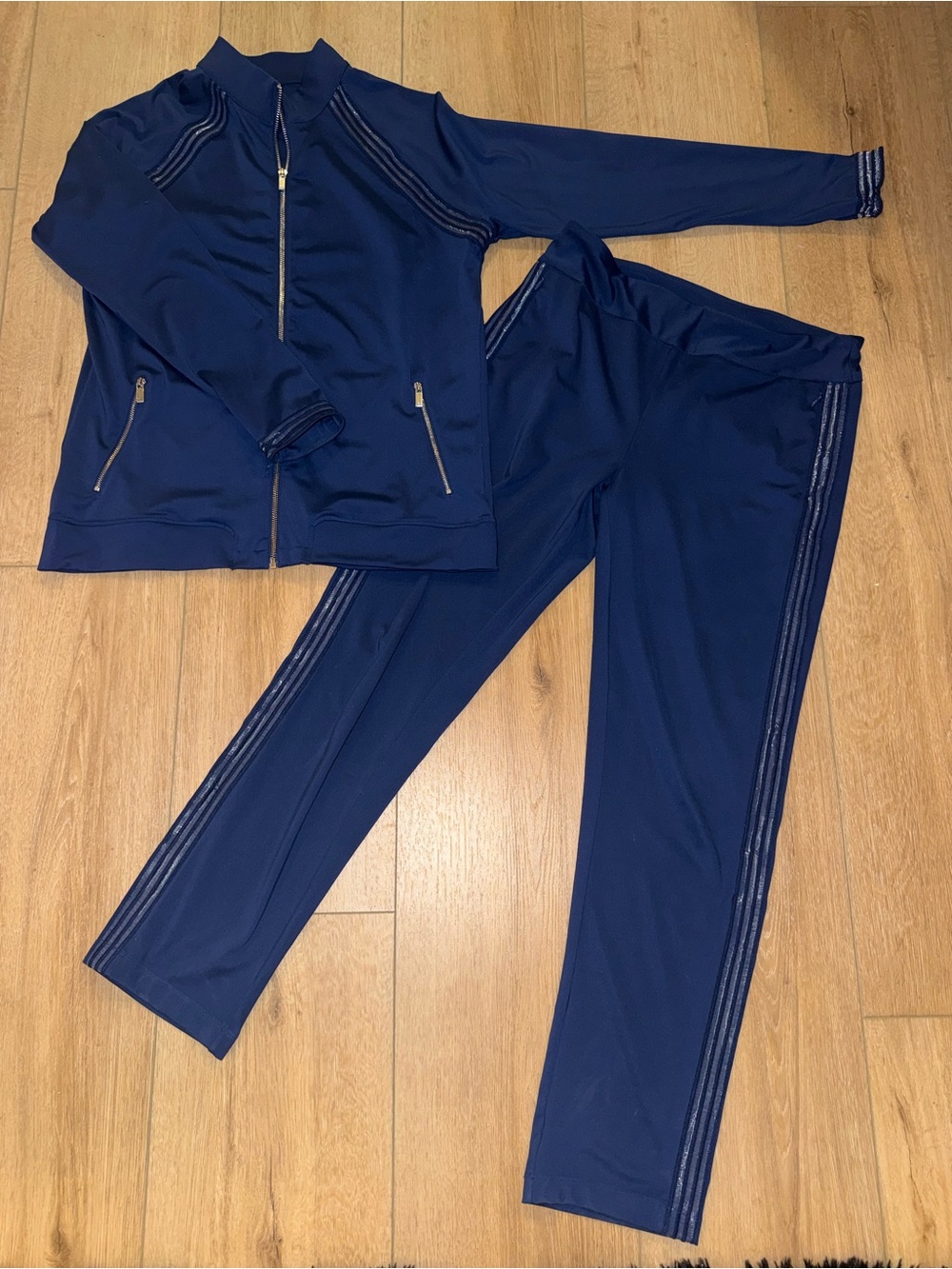 TAIL Activewear Navy Blue Metallic Stripe Track Jacket & Pants Set Size M